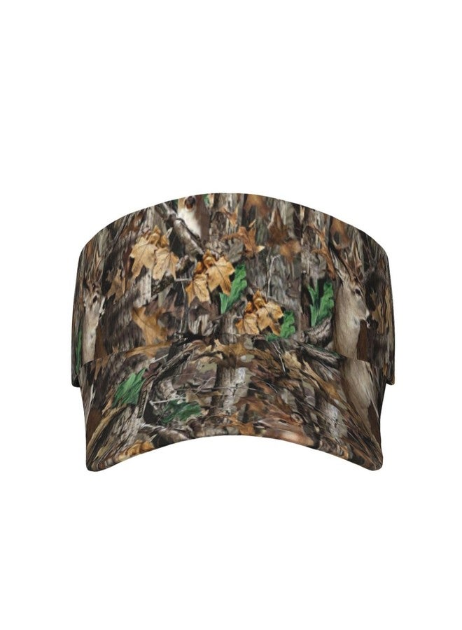 TINUADEE Camo Camouflage Hunting Deer Real Tree Deer in The Woods Sports Sun Visor Hats Adjustable Men Women Lightweight Packable Cooling Empty Top Visor Hat for Running, Tennis, Golf - Image 2